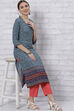 Grey LIVA Straight Kurta image number 5
